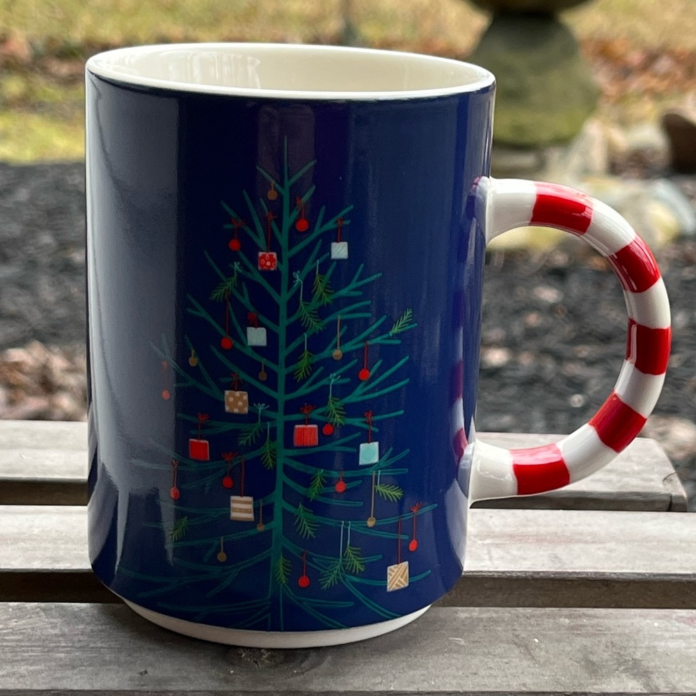 🤩 Mug Sale! Starbucks Blue Christmas Tree Mug With Candy Cane Handle EUC - Picture 2 of 8